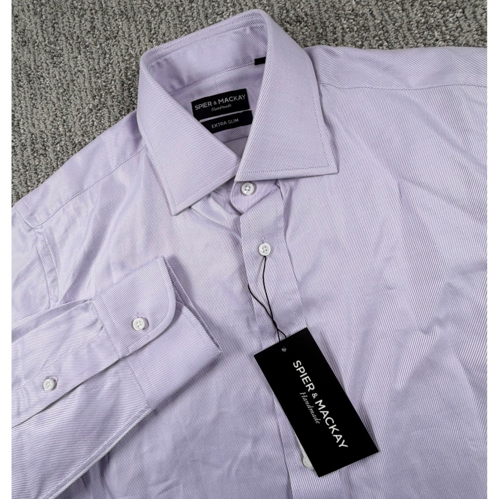 Spier & Mackay Dress Shirt Men 15.5 34 Purple Extra Slim Fit Twill Handmade